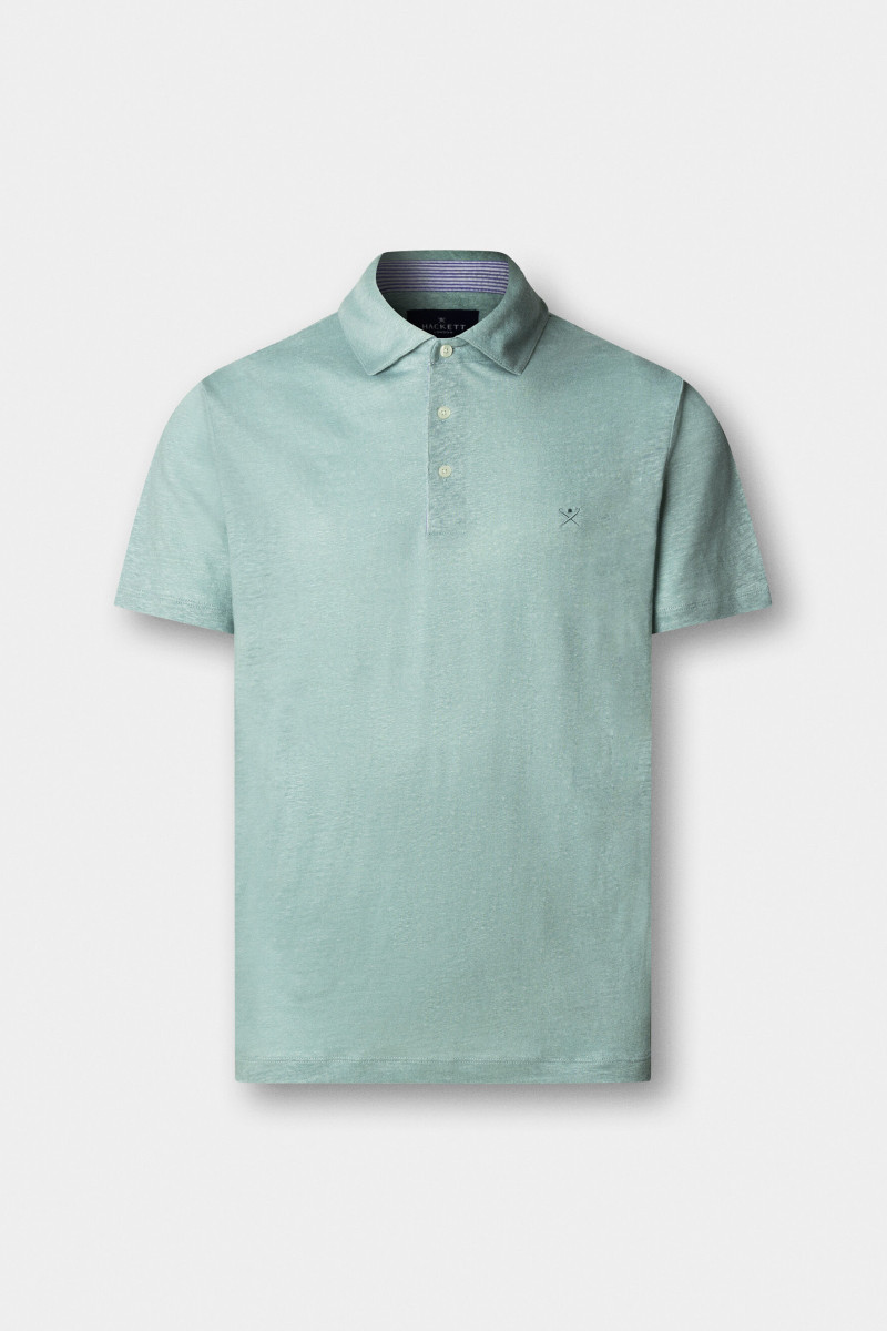 Polokošeľa Hackett London Linen Jsy Seersucker Menthol Green