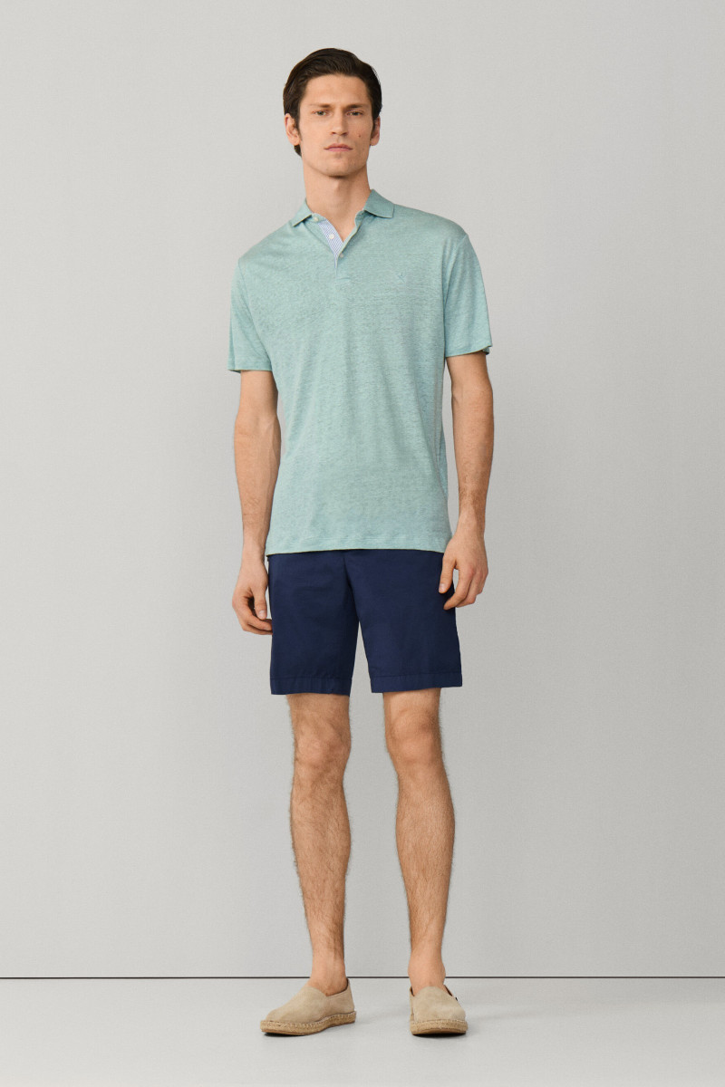 Polokošeľa Hackett London Linen Jsy Seersucker Menthol Green