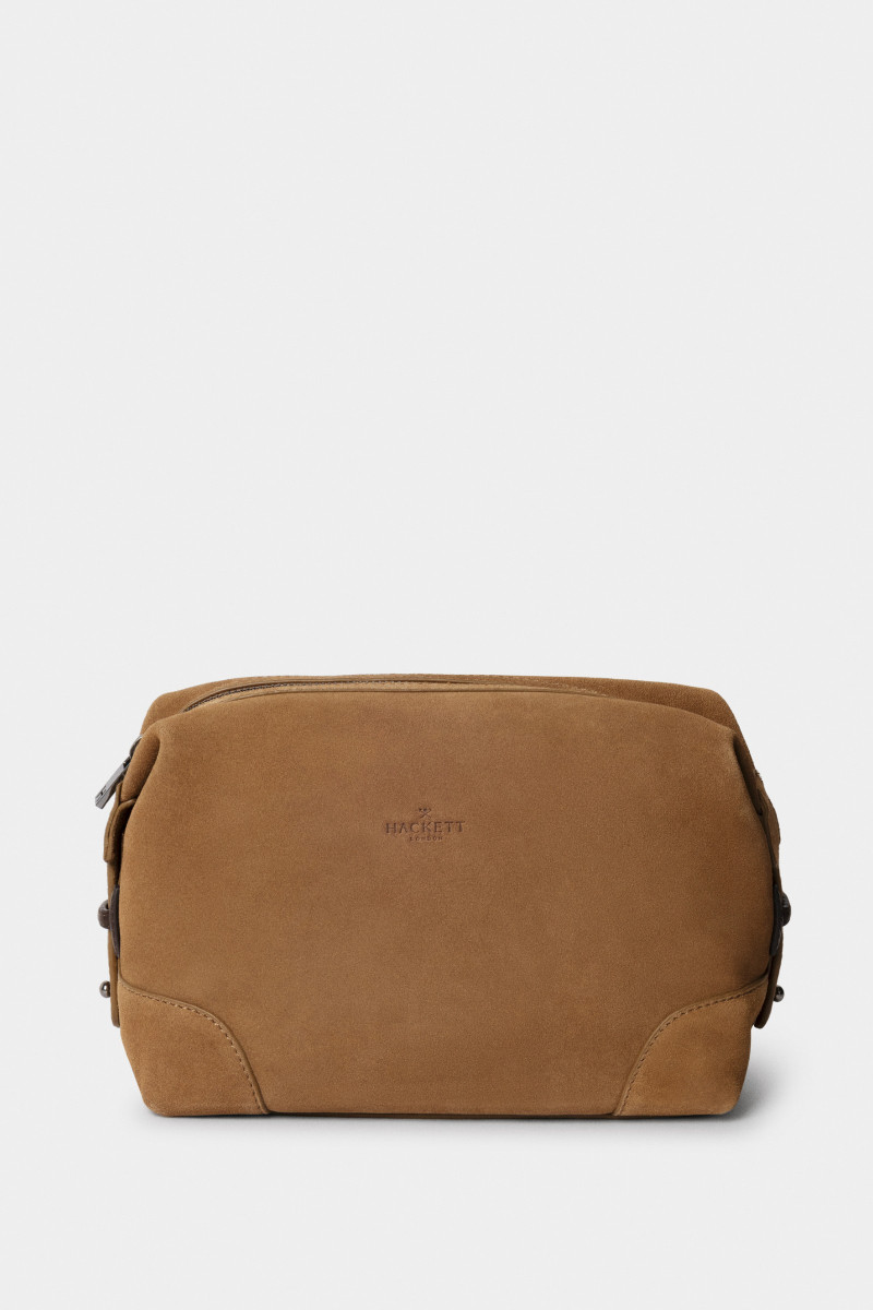 Wash Bag Hackett London Suede Washbag Dark Stone Beige