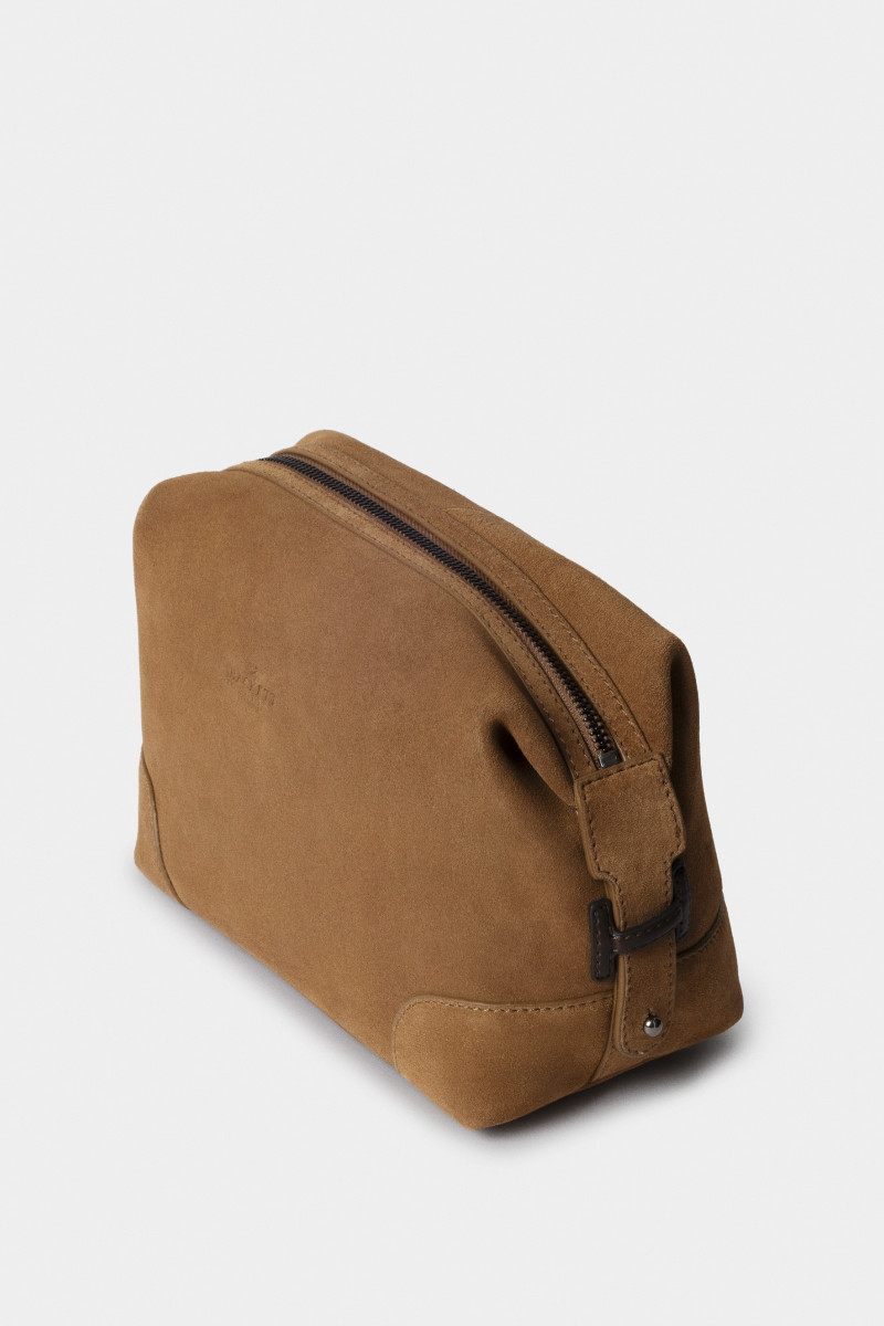 Wash Bag Hackett London Suede Washbag Dark Stone Beige
