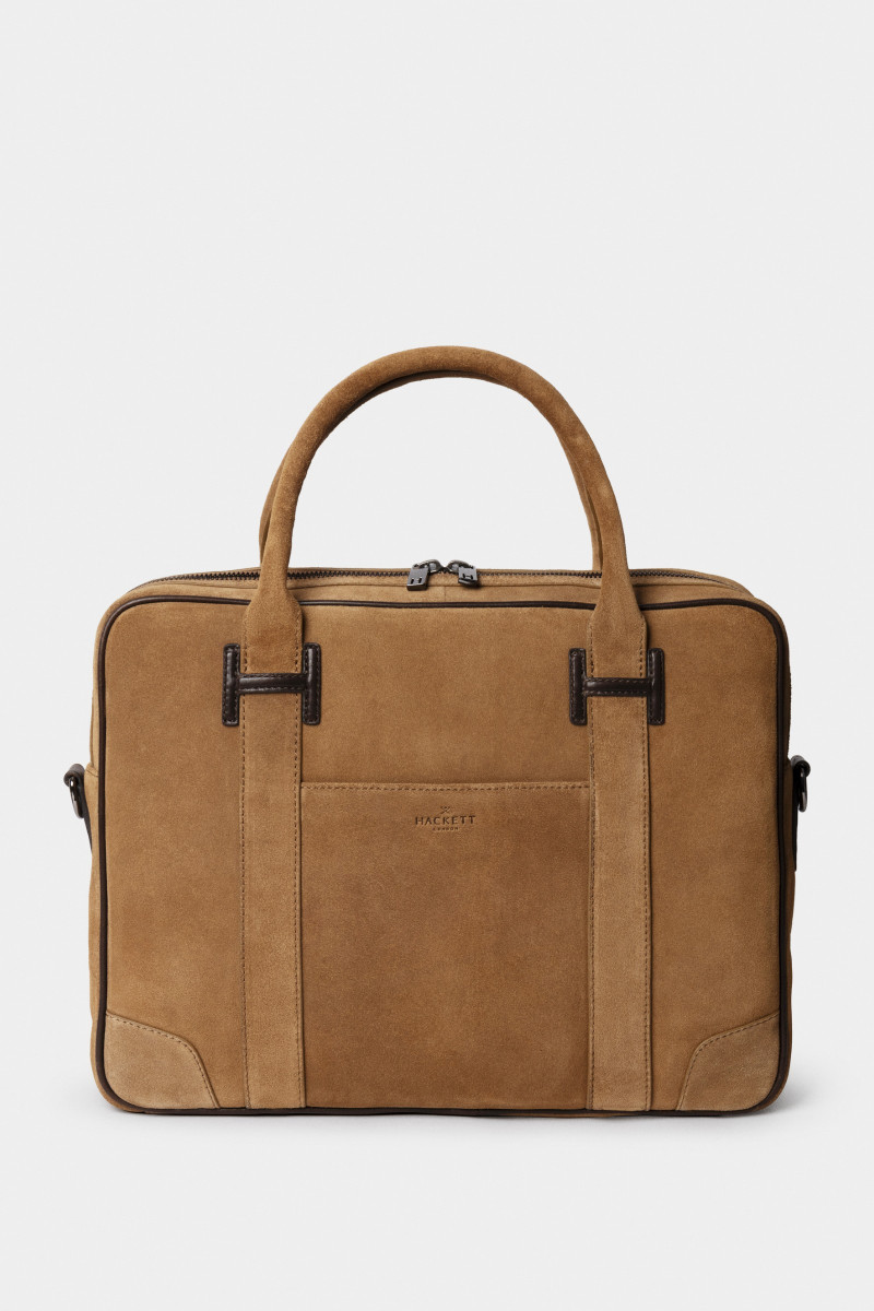 Taška Hackett London Suede Briefcase Dark Stone Beige