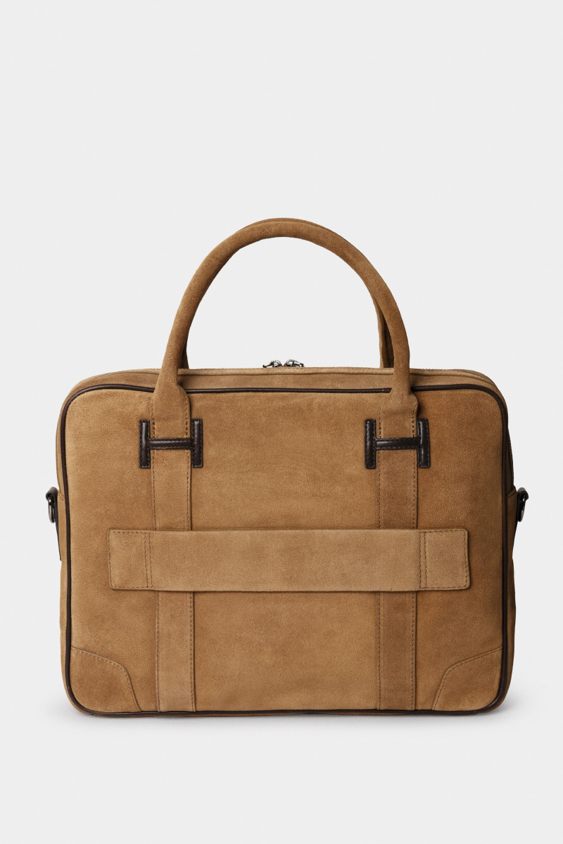 Taška Hackett London Suede Briefcase Dark Stone Beige