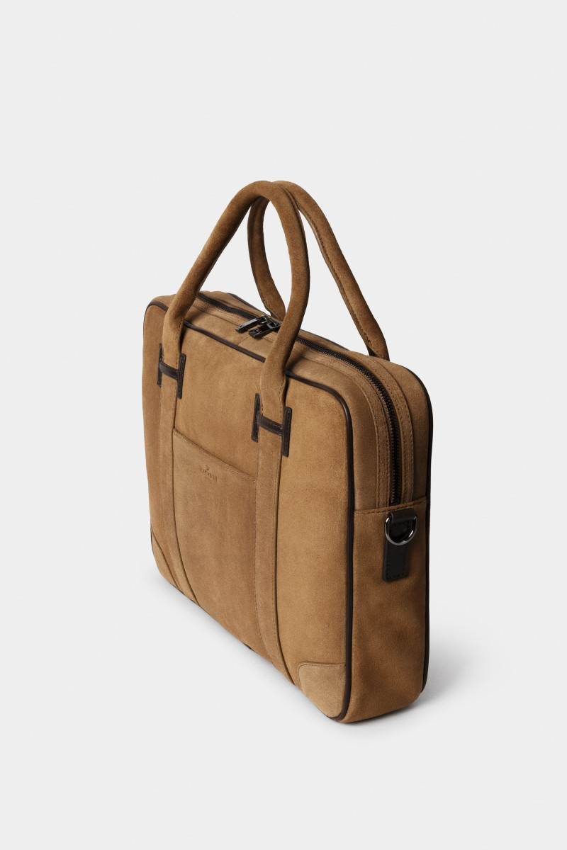 Taška Hackett London Suede Briefcase Dark Stone Beige