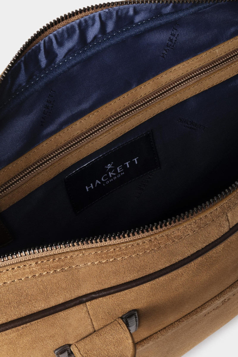 Taška Hackett London Suede Briefcase Dark Stone Beige