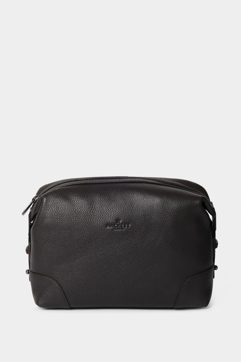 Wash Bag Hackett London Leather Washbag Dark Brown