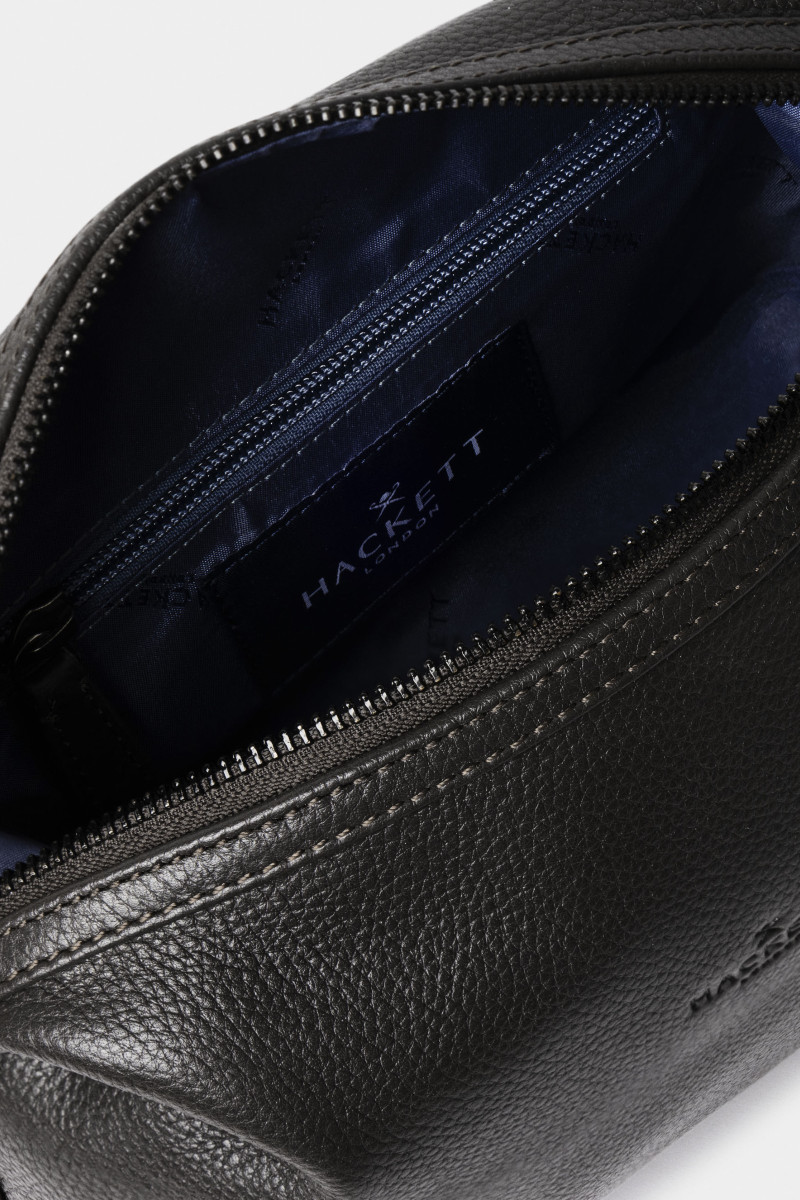 Wash Bag Hackett London Leather Washbag Dark Brown