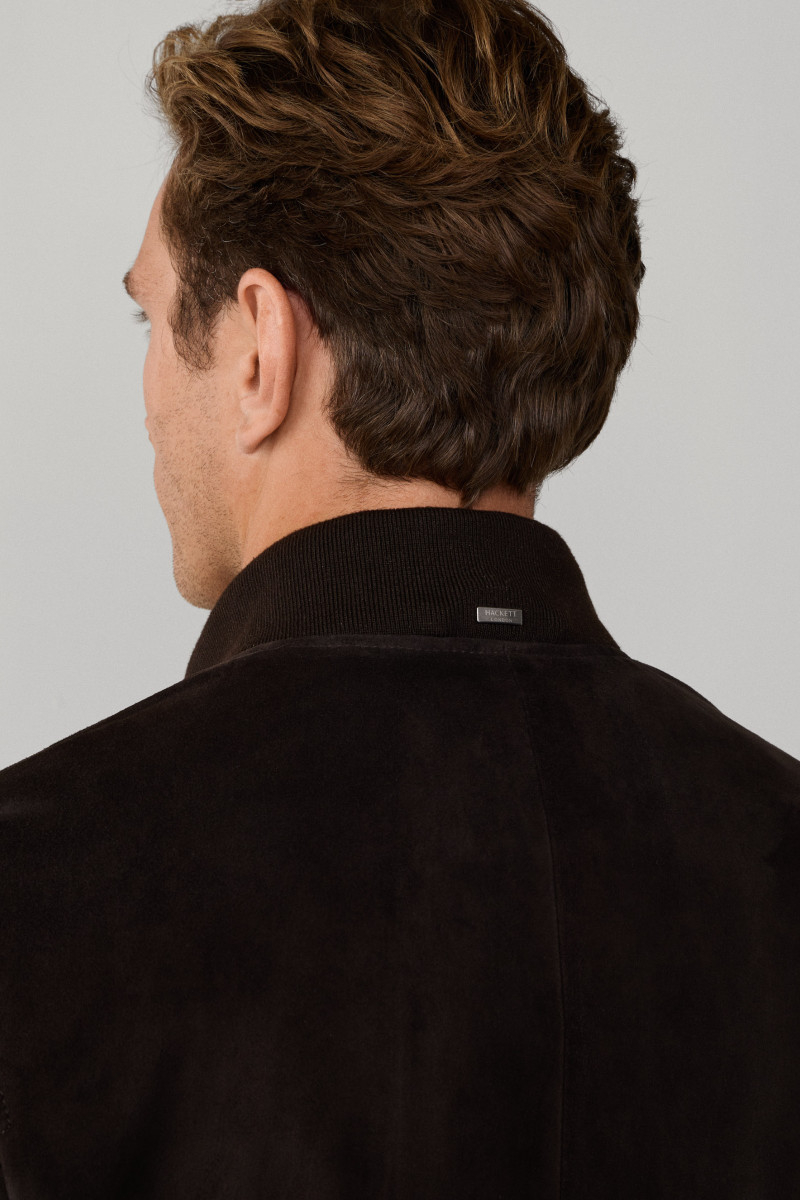 Bunda Hackett London Suede Bomber Ebony Brown