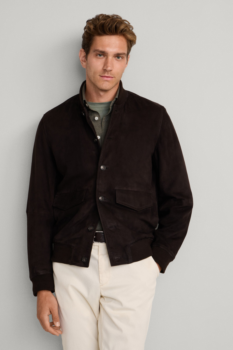 Bunda Hackett London Suede Bomber Ebony Brown