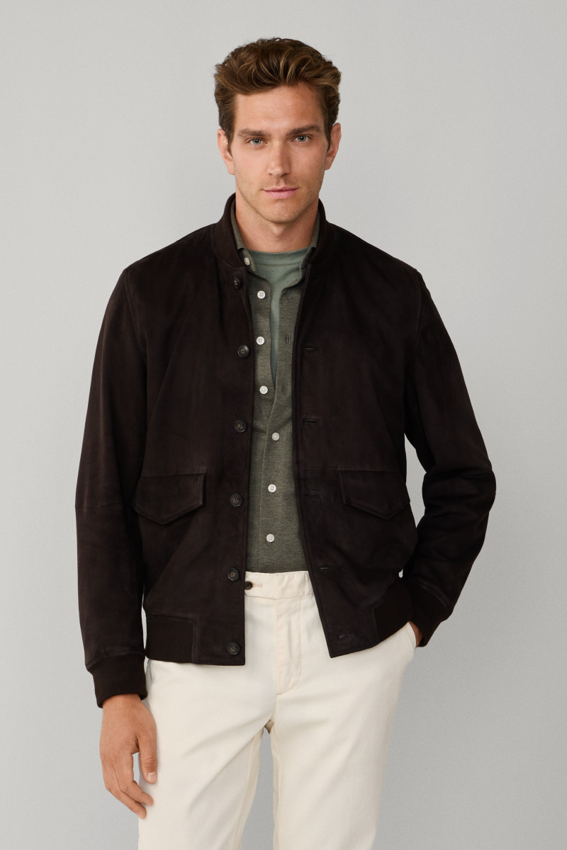 Bunda Hackett London Suede Bomber Ebony Brown