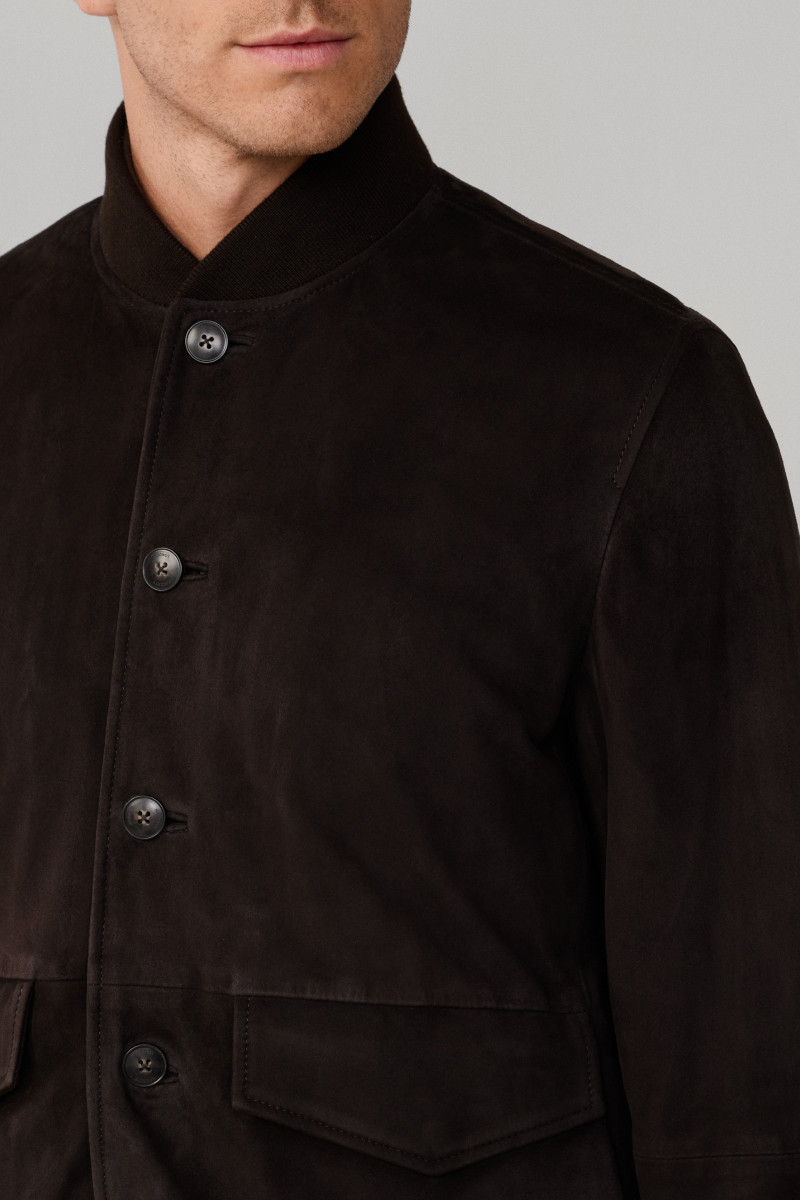 Bunda Hackett London Suede Bomber Ebony Brown