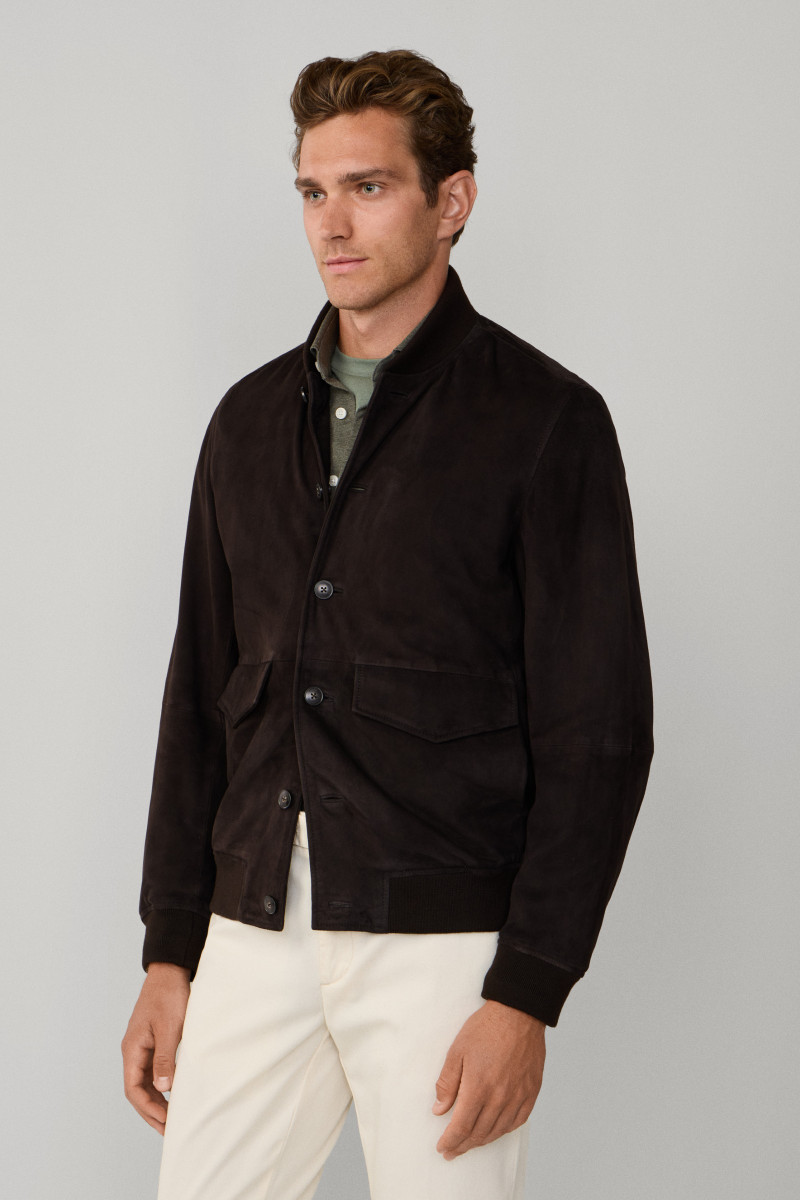 Bunda Hackett London Suede Bomber Ebony Brown