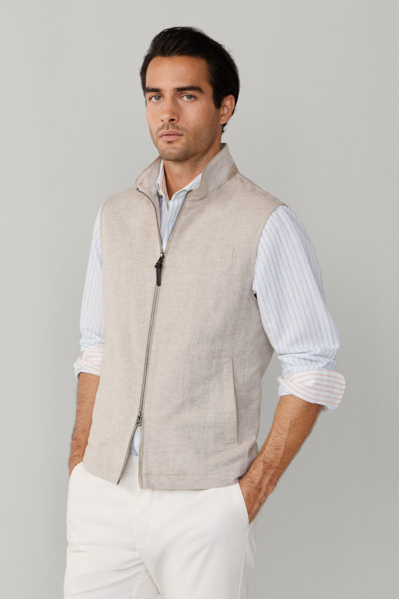 Vesta Hackett London Textured Gilet Stone Beige