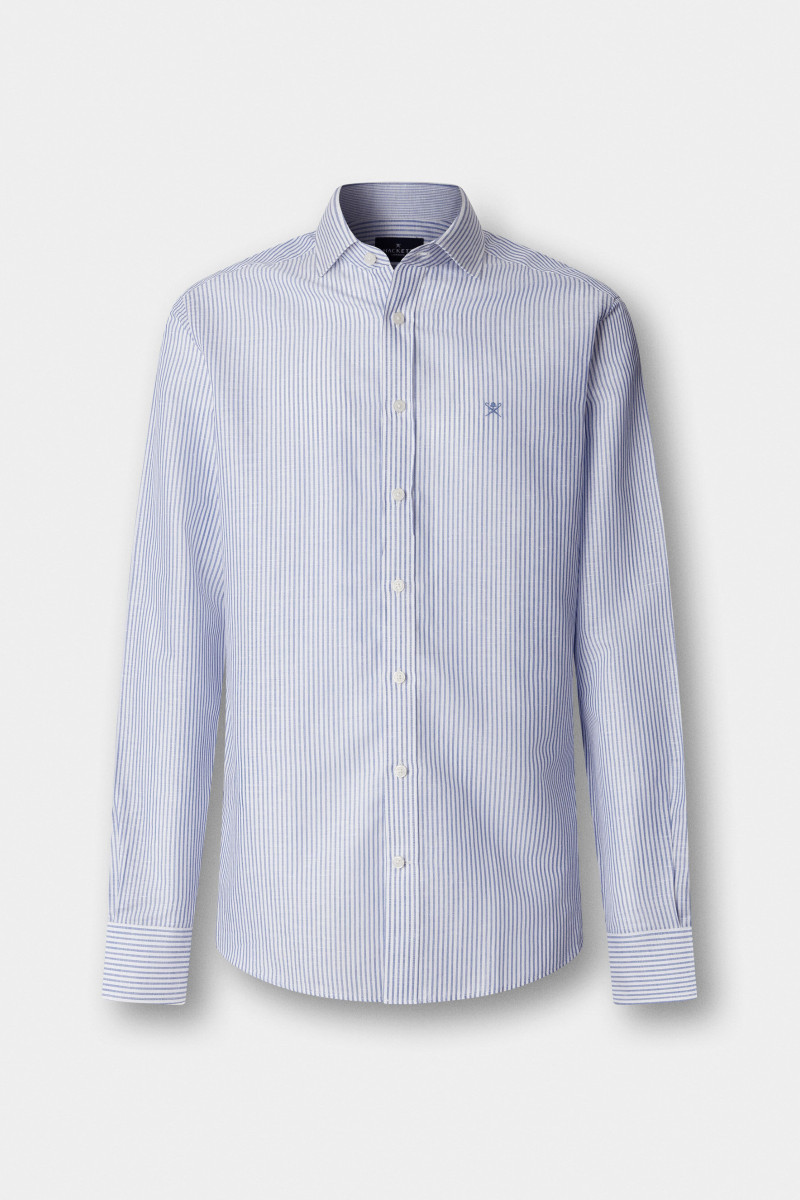 Košeľa Hackett London Ess Linen Bengal Electric Blue
