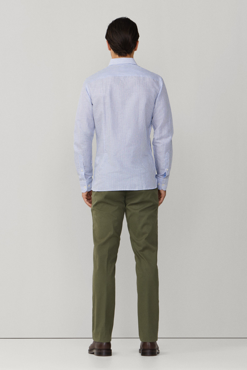 Košeľa Hackett London Ess Linen Bengal Electric Blue