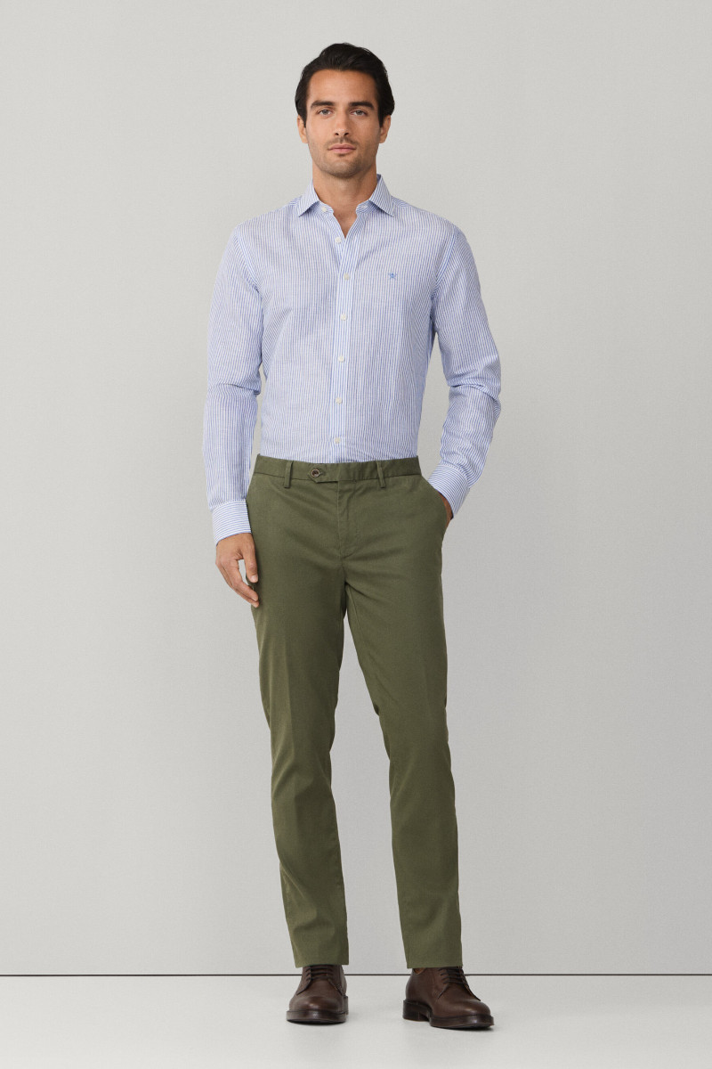 Košeľa Hackett London Ess Linen Bengal Electric Blue