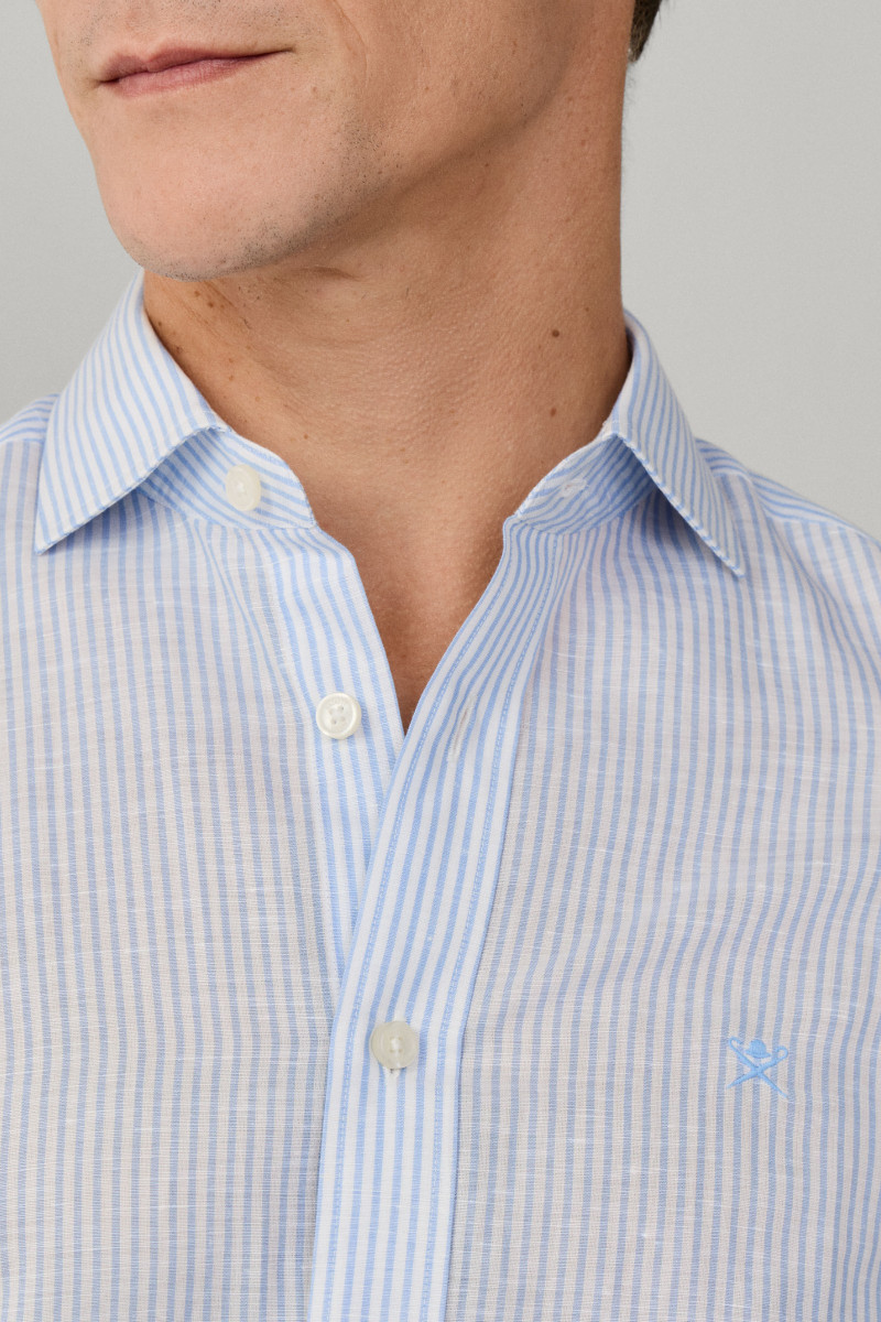 Košeľa Hackett London Ess Linen Bengal Oxford Blue