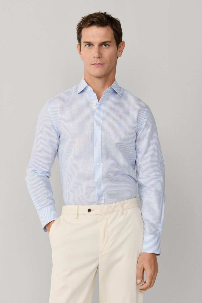 Košeľa Hackett London Ess Linen Bengal Oxford Blue