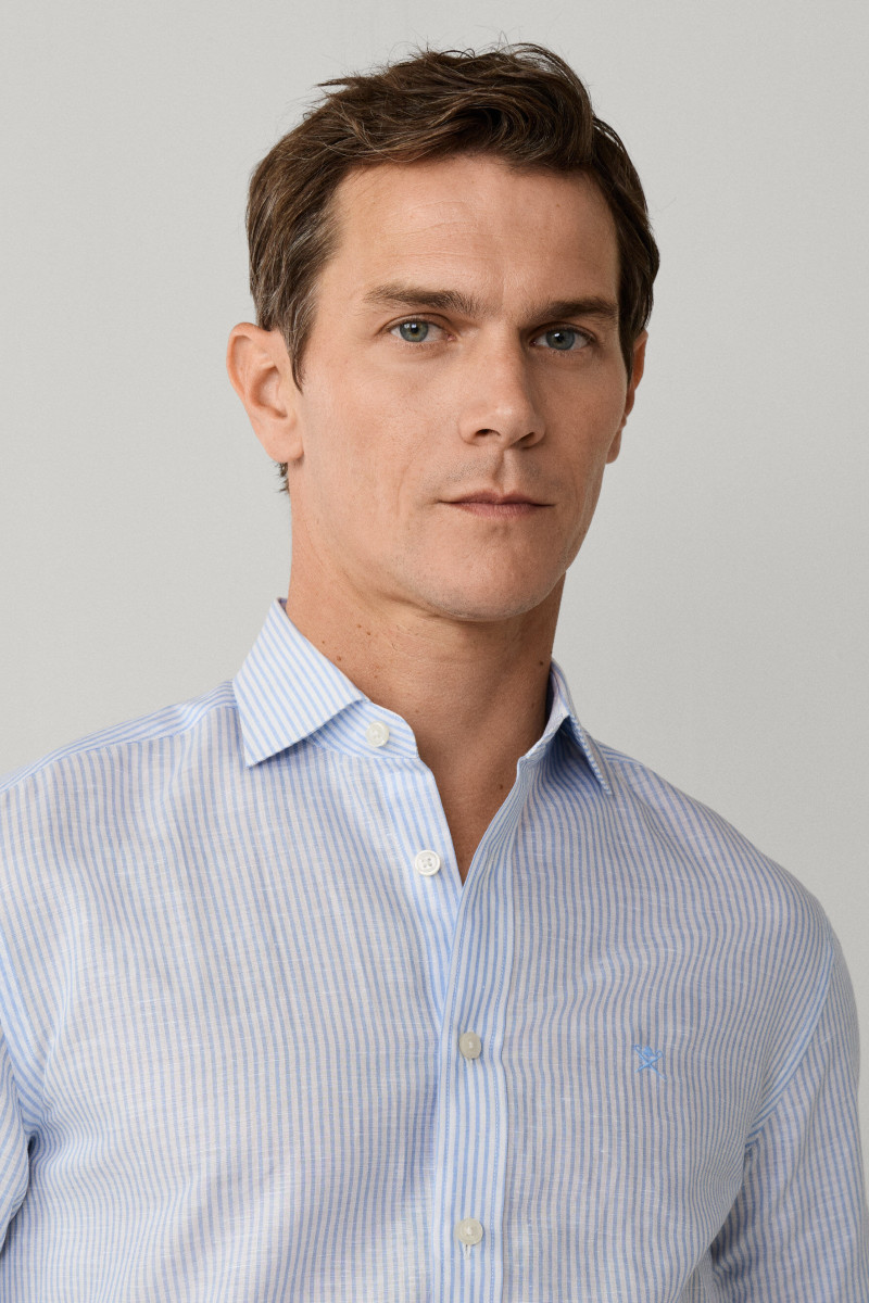 Košeľa Hackett London Ess Linen Bengal Oxford Blue