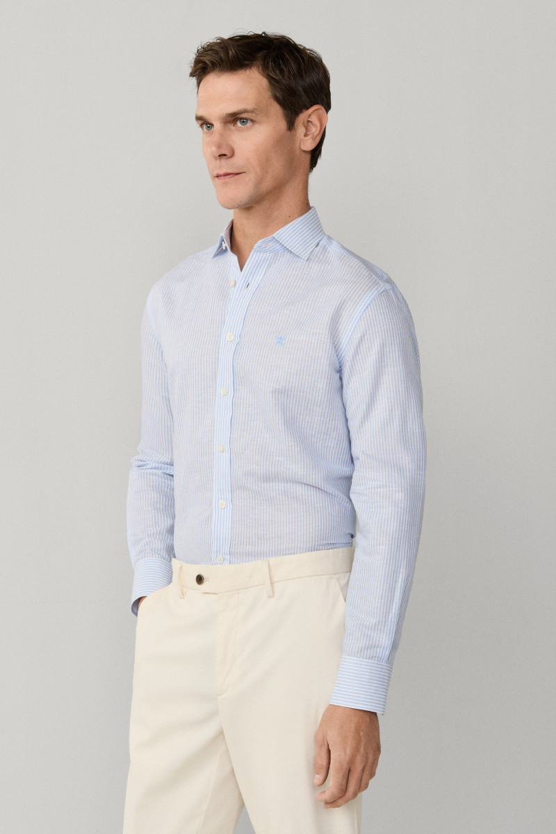 Košeľa Hackett London Ess Linen Bengal Oxford Blue