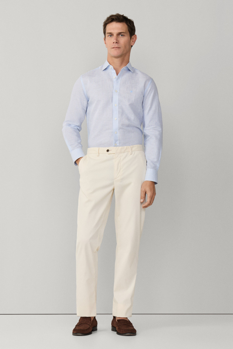 Košeľa Hackett London Ess Linen Bengal Oxford Blue