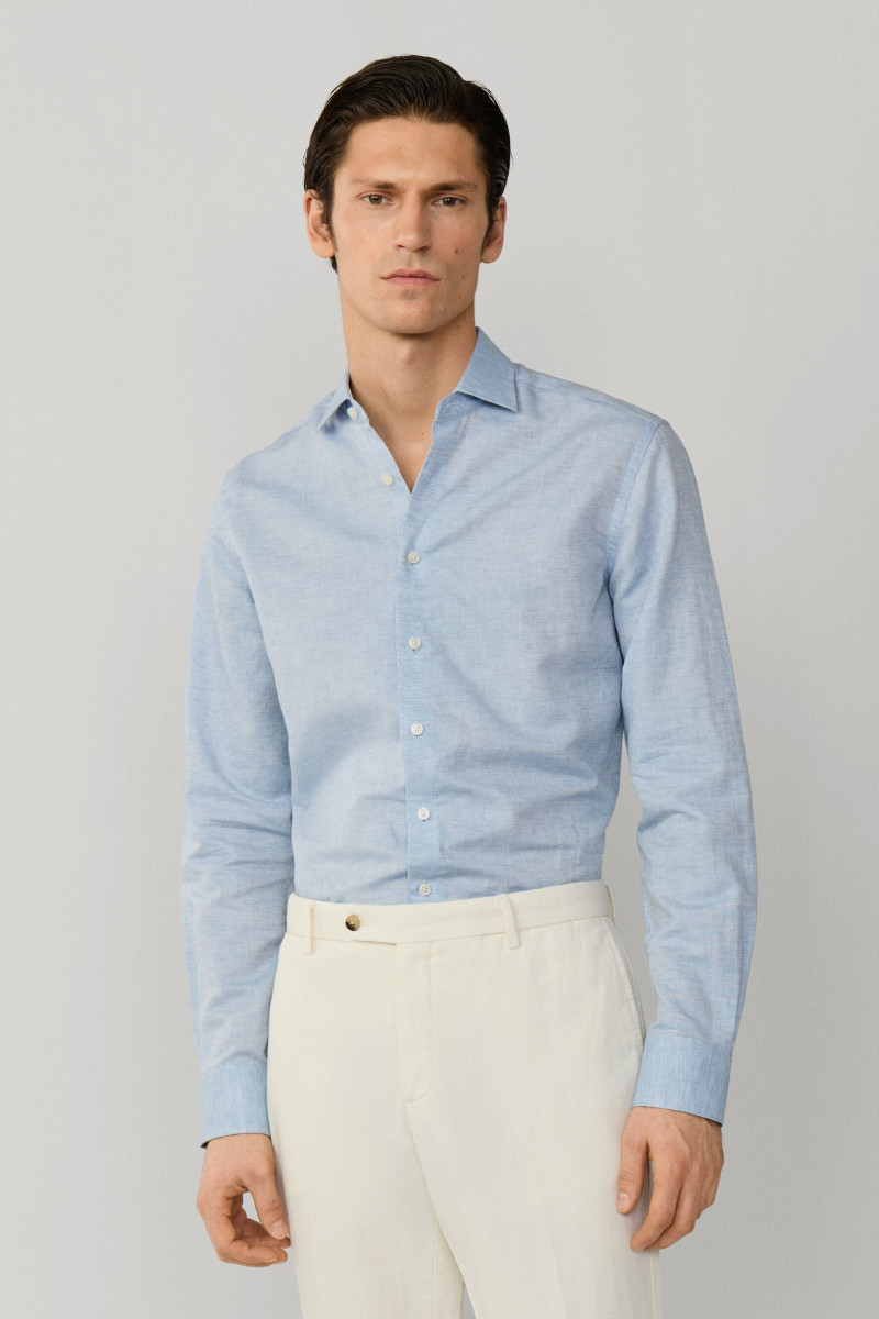 Košeľa Hackett London Cot Lin Solid Summer Blue
