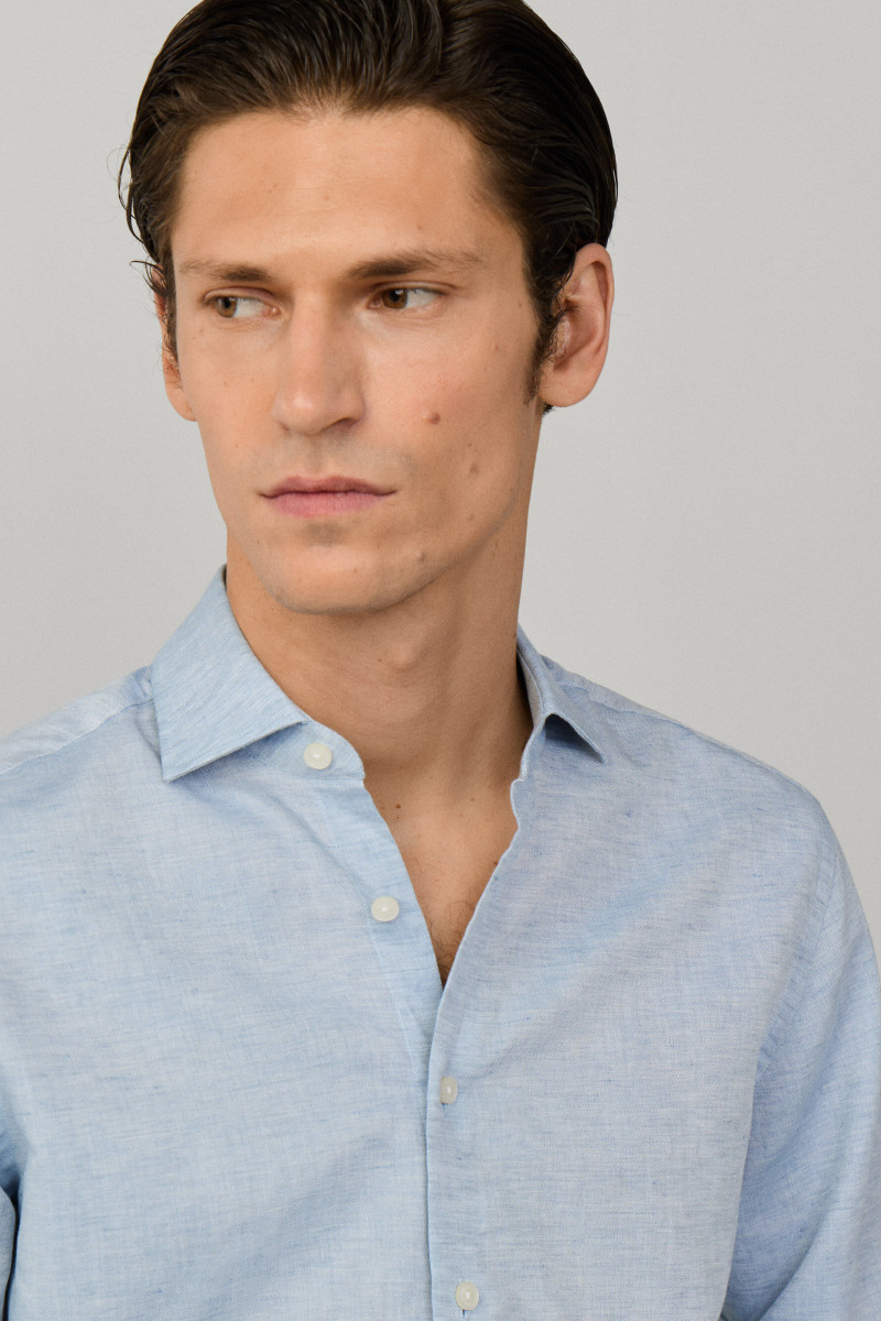 Košeľa Hackett London Cot Lin Solid Summer Blue