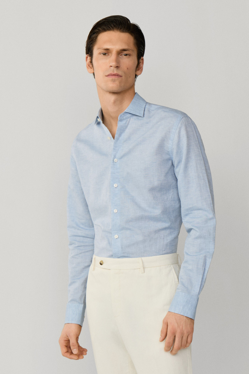 Košeľa Hackett London Cot Lin Solid Summer Blue