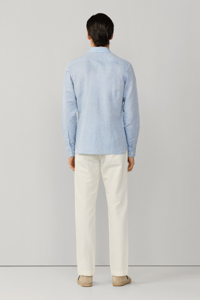 Košeľa Hackett London Cot Lin Solid Summer Blue