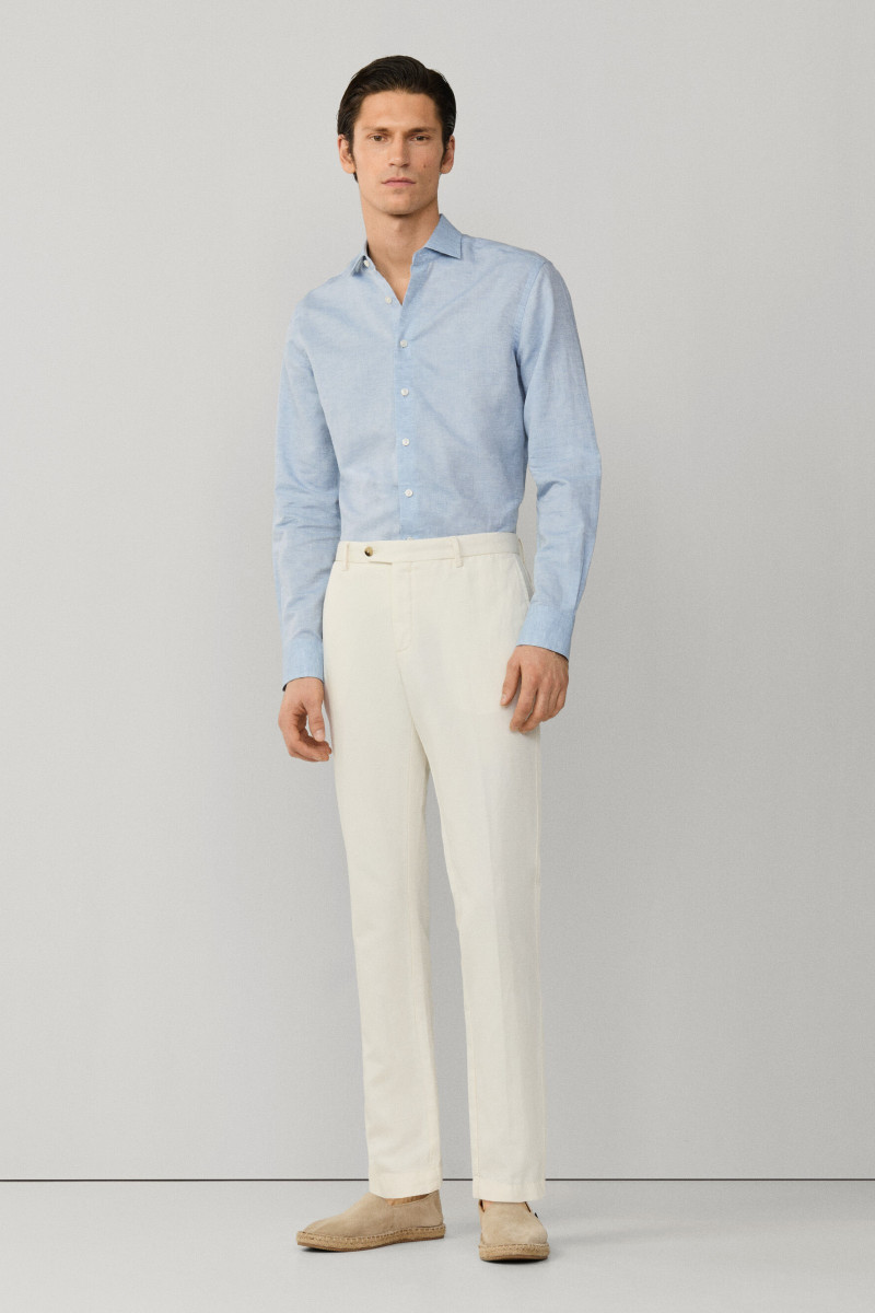 Košeľa Hackett London Cot Lin Solid Summer Blue