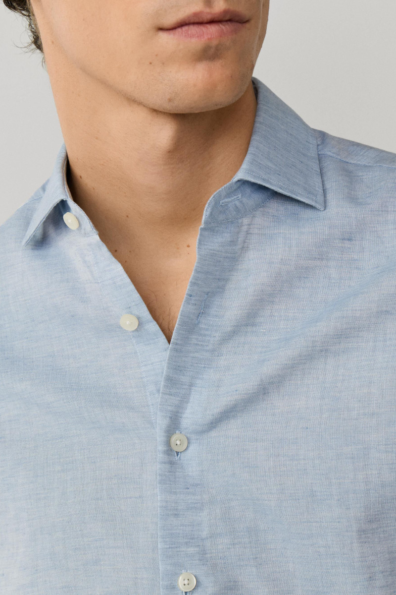 Košeľa Hackett London Cot Lin Solid Summer Blue