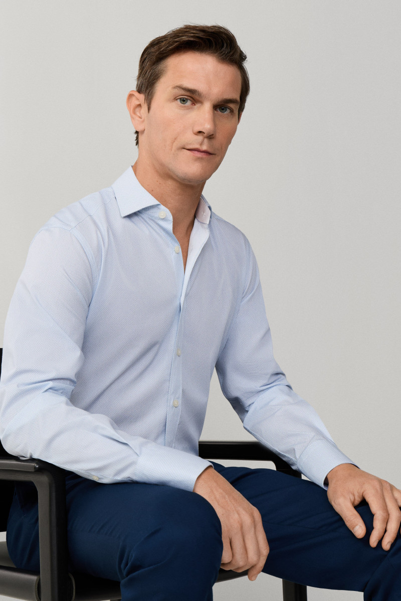 Košeľa Hackett London Mini Geo Print Oxford Blue