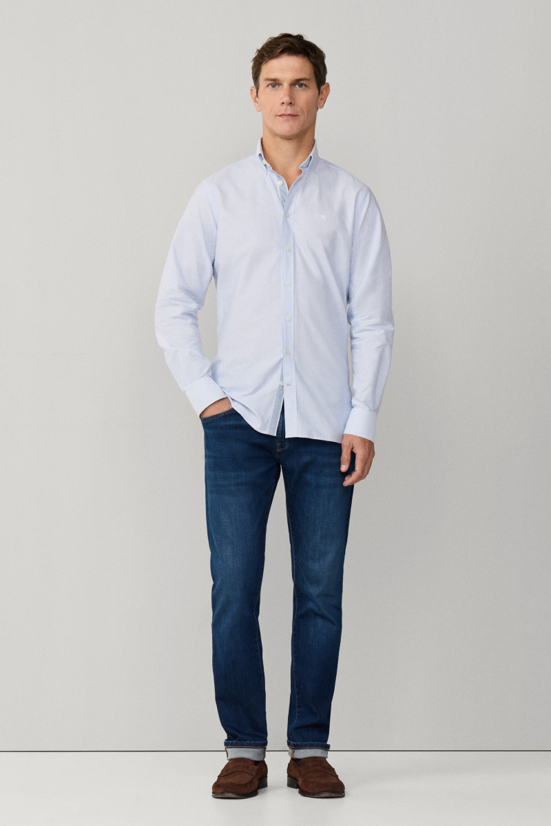 Košeľa Hackett London Ticking Stripe Multi Summer Blue