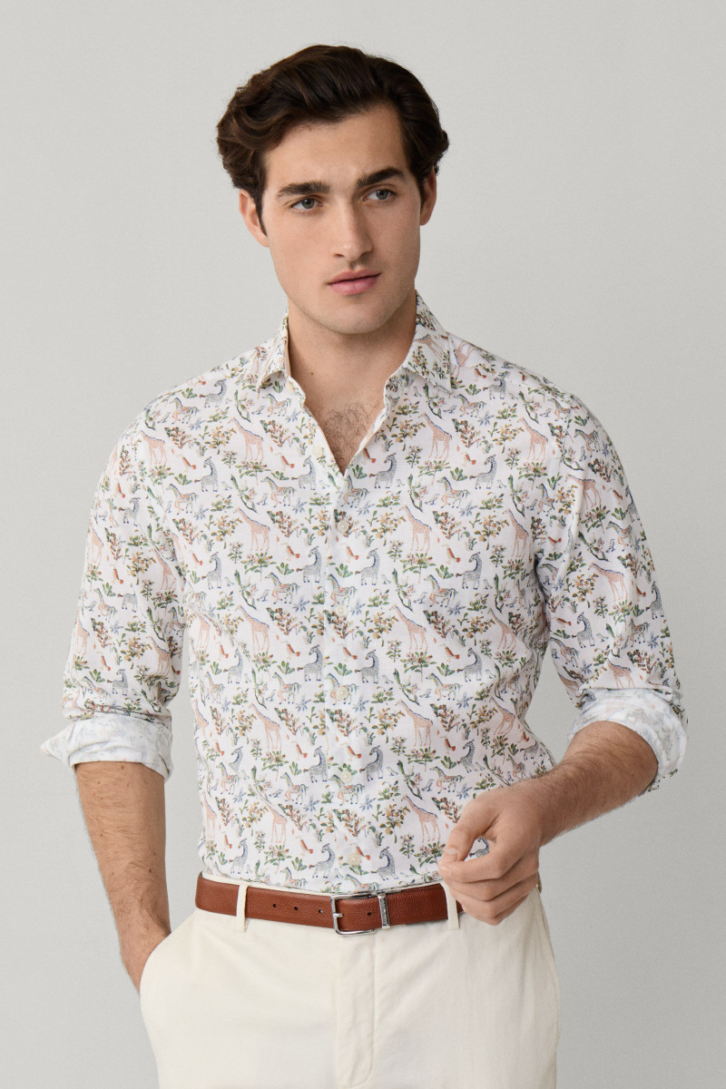 Košeľa Hackett London Fauna Print Sage Green