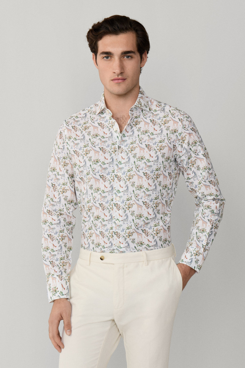 Košeľa Hackett London Fauna Print Sage Green