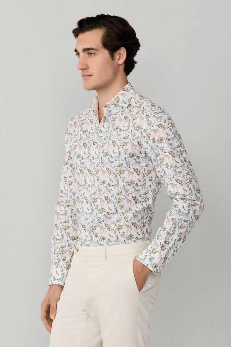 Košeľa Hackett London Fauna Print Sage Green
