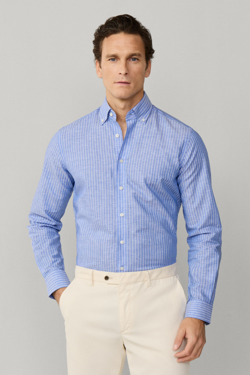 Košeľa Hackett London Cot Linen Blazer Str Summer Blue