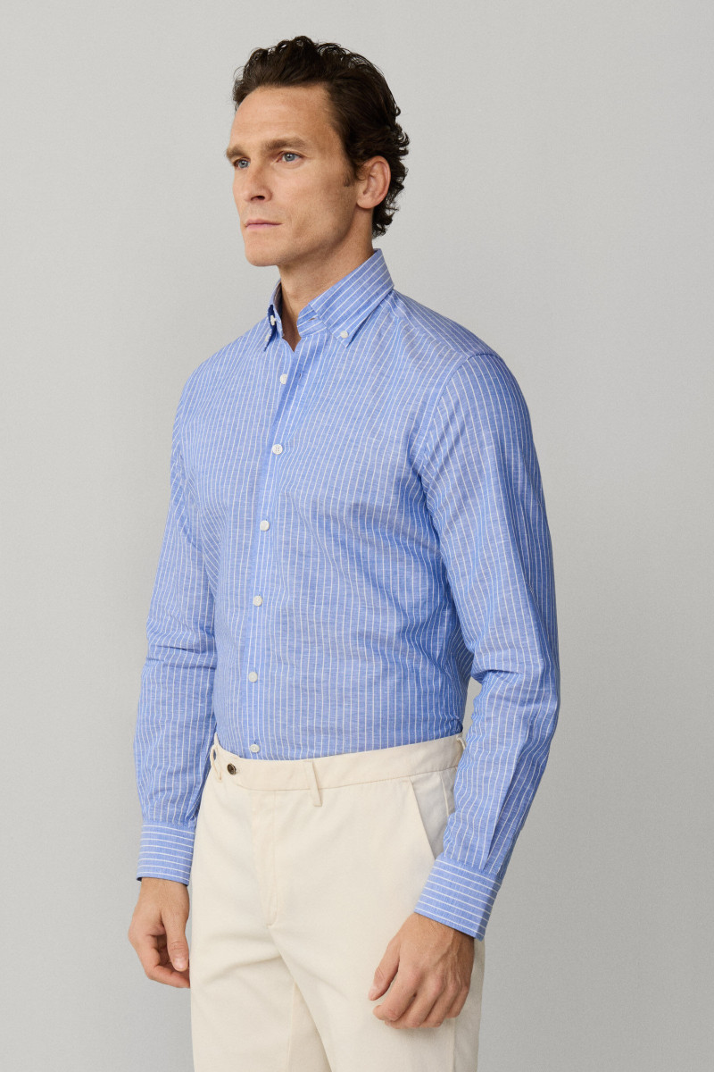 Košeľa Hackett London Cot Linen Blazer Str Summer Blue