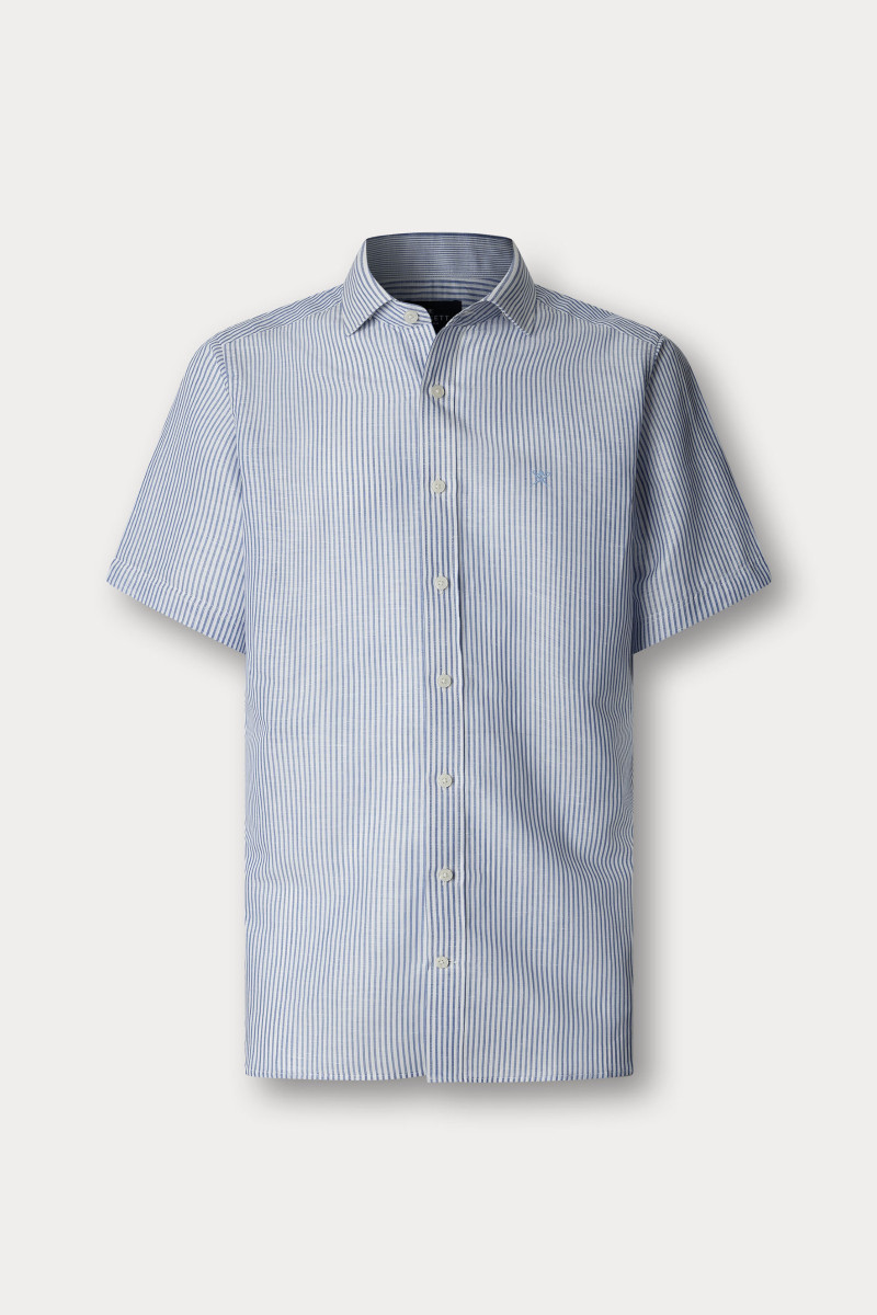 Košeľa Hackett London Ess Linen Bengal Ss Electric Blue