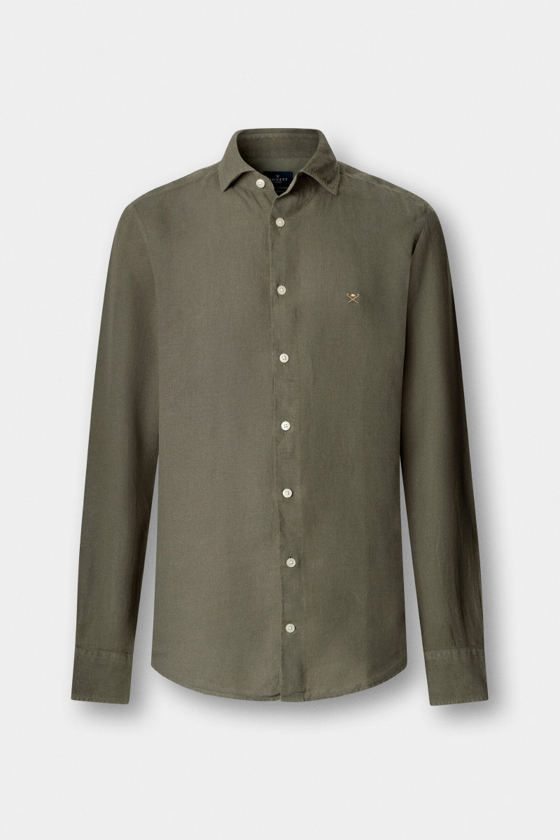 Košeľa Hackett London Ess Gmd Linen Kent Army Green