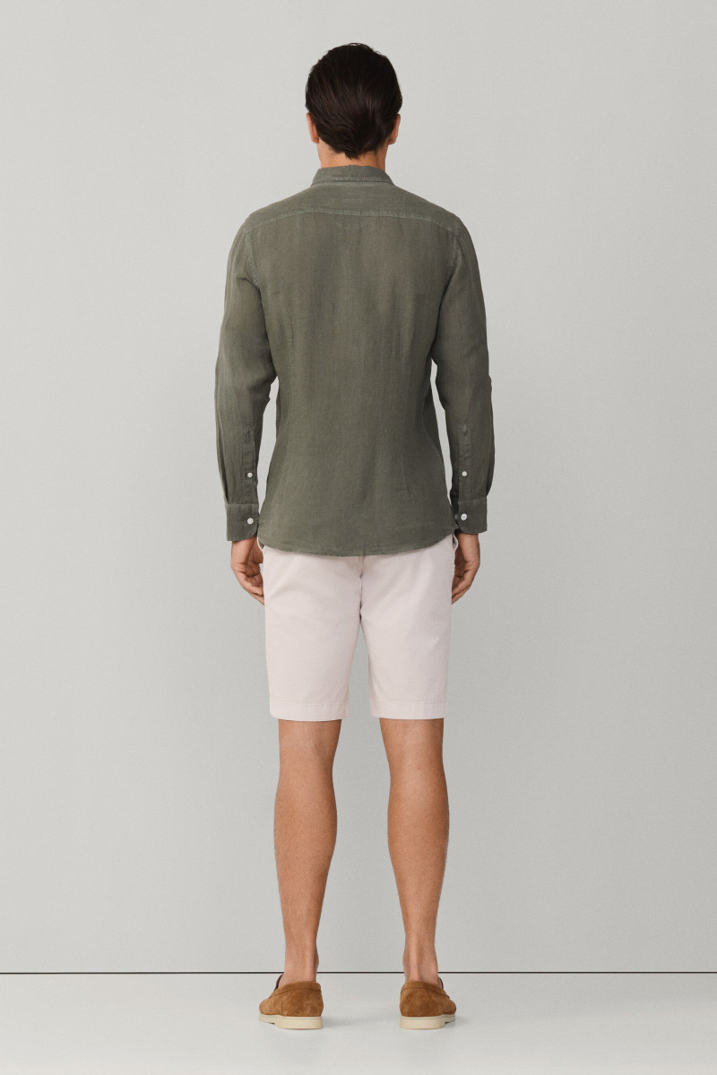 Košeľa Hackett London Ess Gmd Linen Kent Army Green