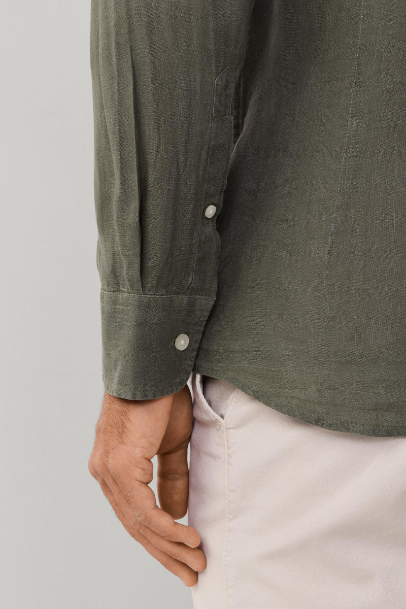 Košeľa Hackett London Ess Gmd Linen Kent Army Green