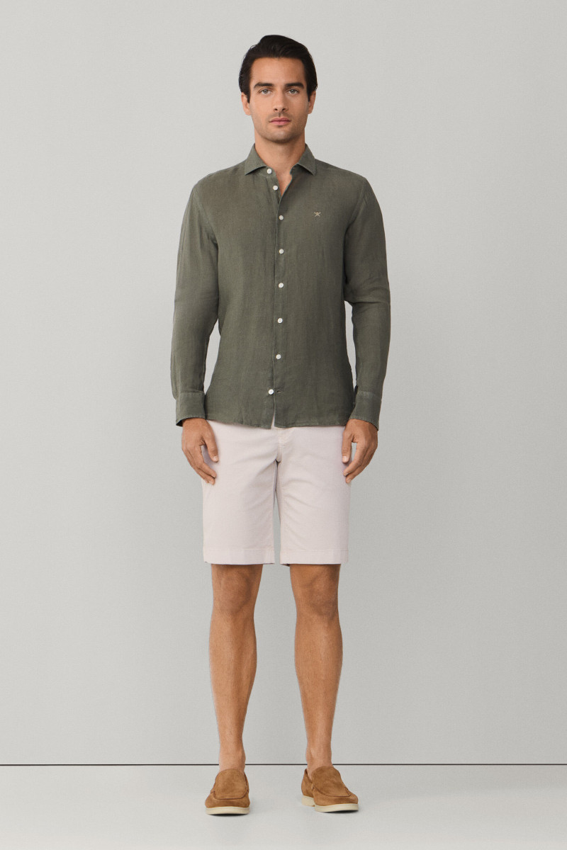 Košeľa Hackett London Ess Gmd Linen Kent Army Green