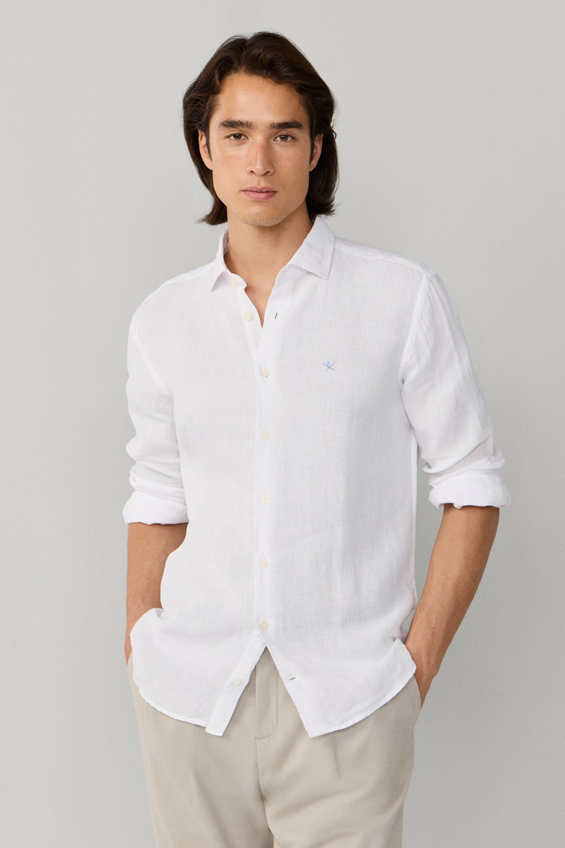 Košeľa Hackett London Ess Gmd Linen Kent Optic White