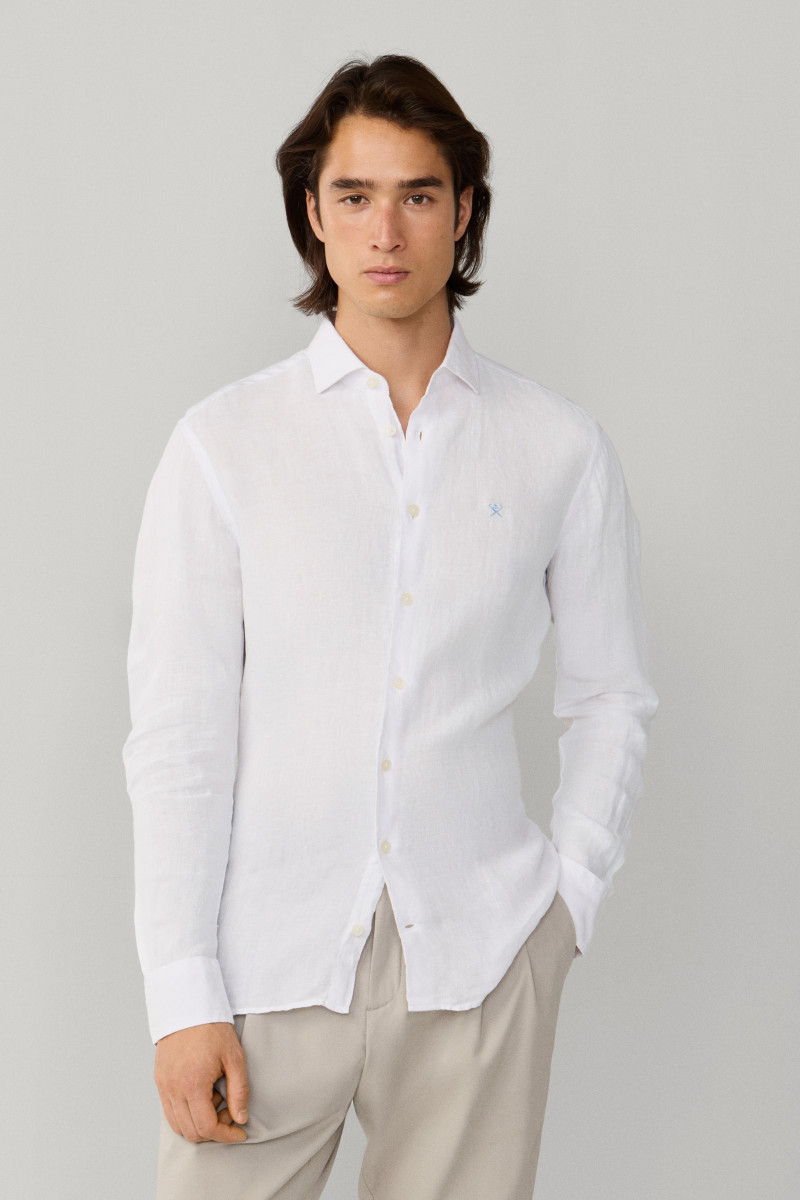 Košeľa Hackett London Ess Gmd Linen Kent Optic White