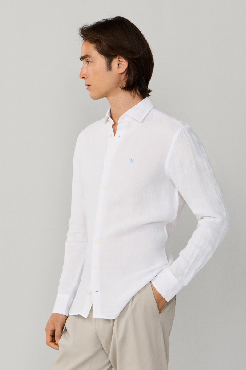 Košeľa Hackett London Ess Gmd Linen Kent Optic White