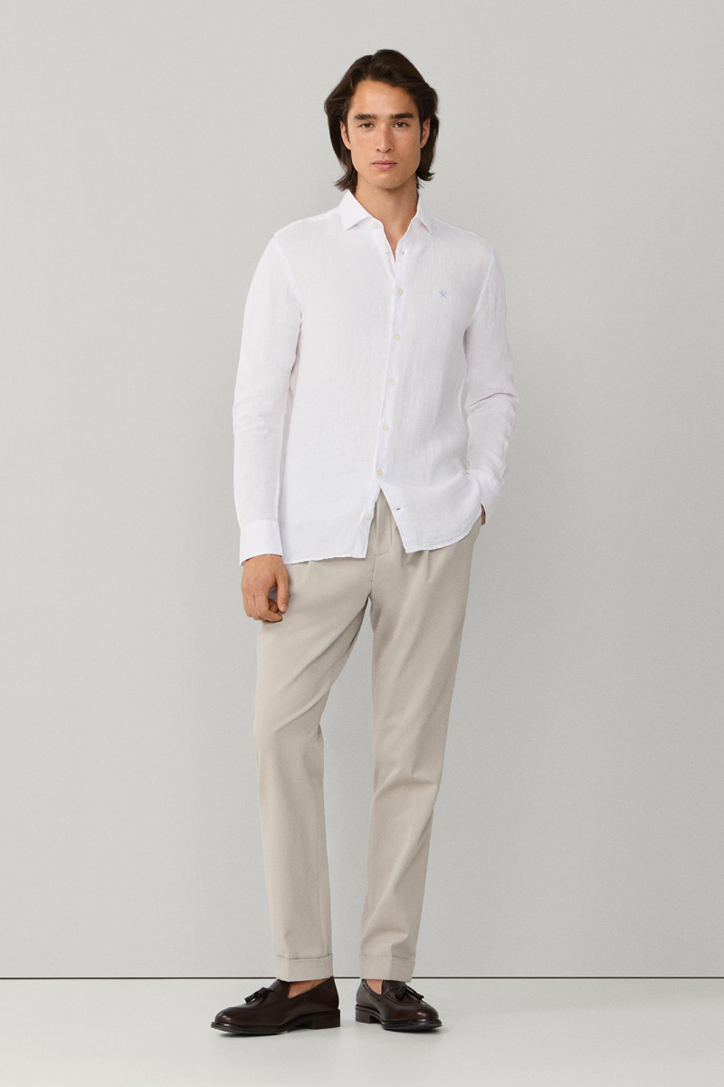 Košeľa Hackett London Ess Gmd Linen Kent Optic White