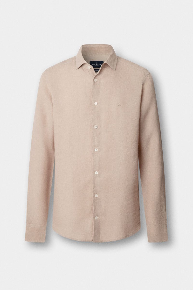 Košeľa Hackett London Ess Gmd Linen Kent Taupe Beige