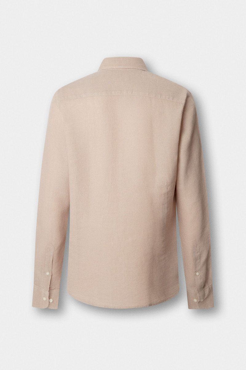 Košeľa Hackett London Ess Gmd Linen Kent Taupe Beige