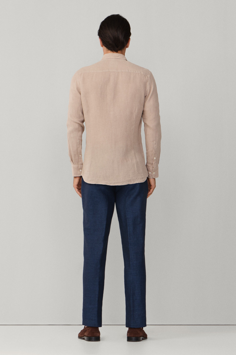 Košeľa Hackett London Ess Gmd Linen Kent Taupe Beige