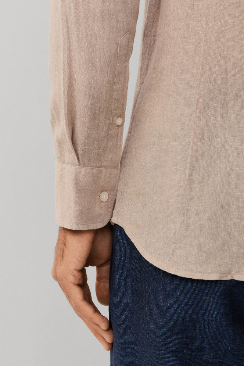 Košeľa Hackett London Ess Gmd Linen Kent Taupe Beige